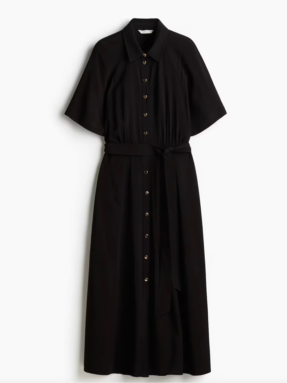 Like New Tie-Belt H&M Black Button-Front Midi Shirt Dress